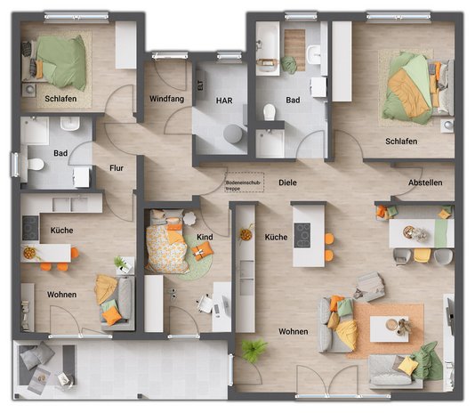 Grundriss-Bungalow-128-Erdgeschoss-Einliegerwohnung-Einlieger